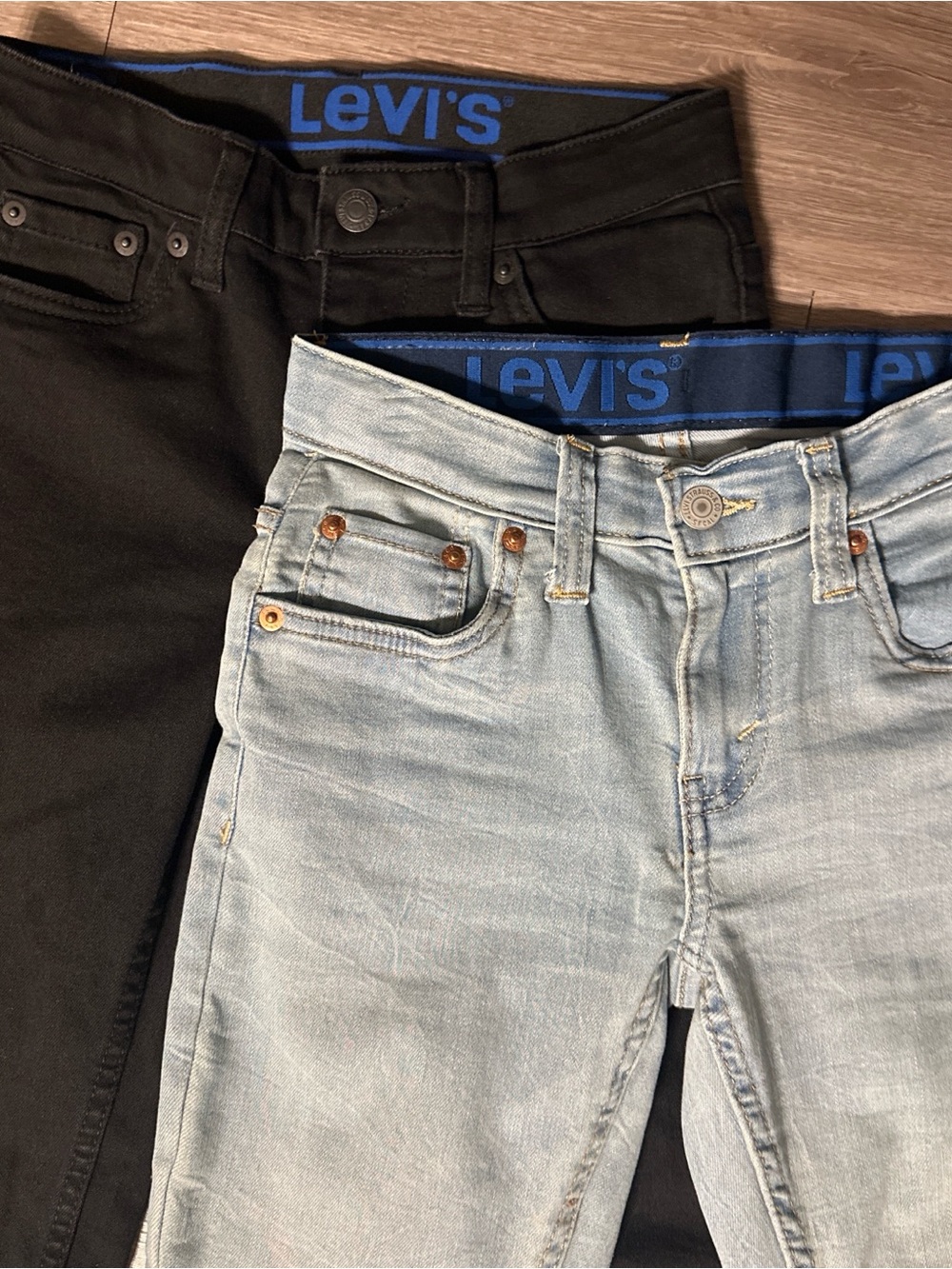 Lot of 2 Boys Levi's Jeans Size 8 Reg 1 Black 1 Light Blue Slim Skinny